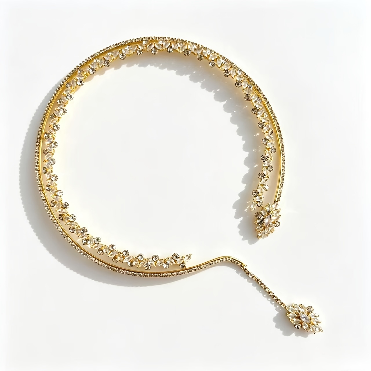 Women's Double-Layer Leaf Choker Necklace with Rhinestone Pendant